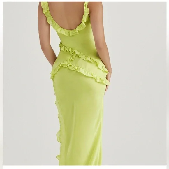 House of CB NWOT Pixie' lime ruffle georgette maxi dress, small
